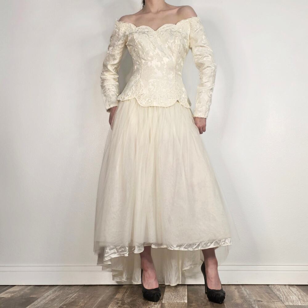 Vintage Jessica McClintock Bridal Off Shoulder Brocade Wedding Gown USA Made